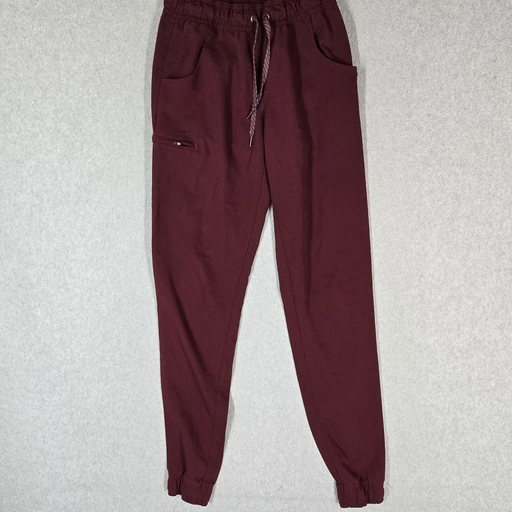 Jaanuu Women Scrub Pants XST Burgundy Pants Jogger Activewear Zipper PO#495